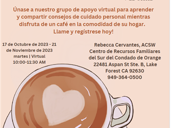 Virtual Morning Coffee Time Support Group Spanish Flyer