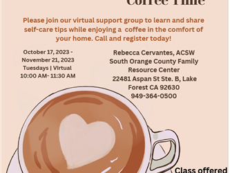Virtual Morning Coffee Time Support Group English Flyer